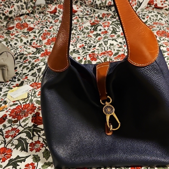 Dooney & Bourke Navy and Tan Hobo Bag - Picture 2 of 11